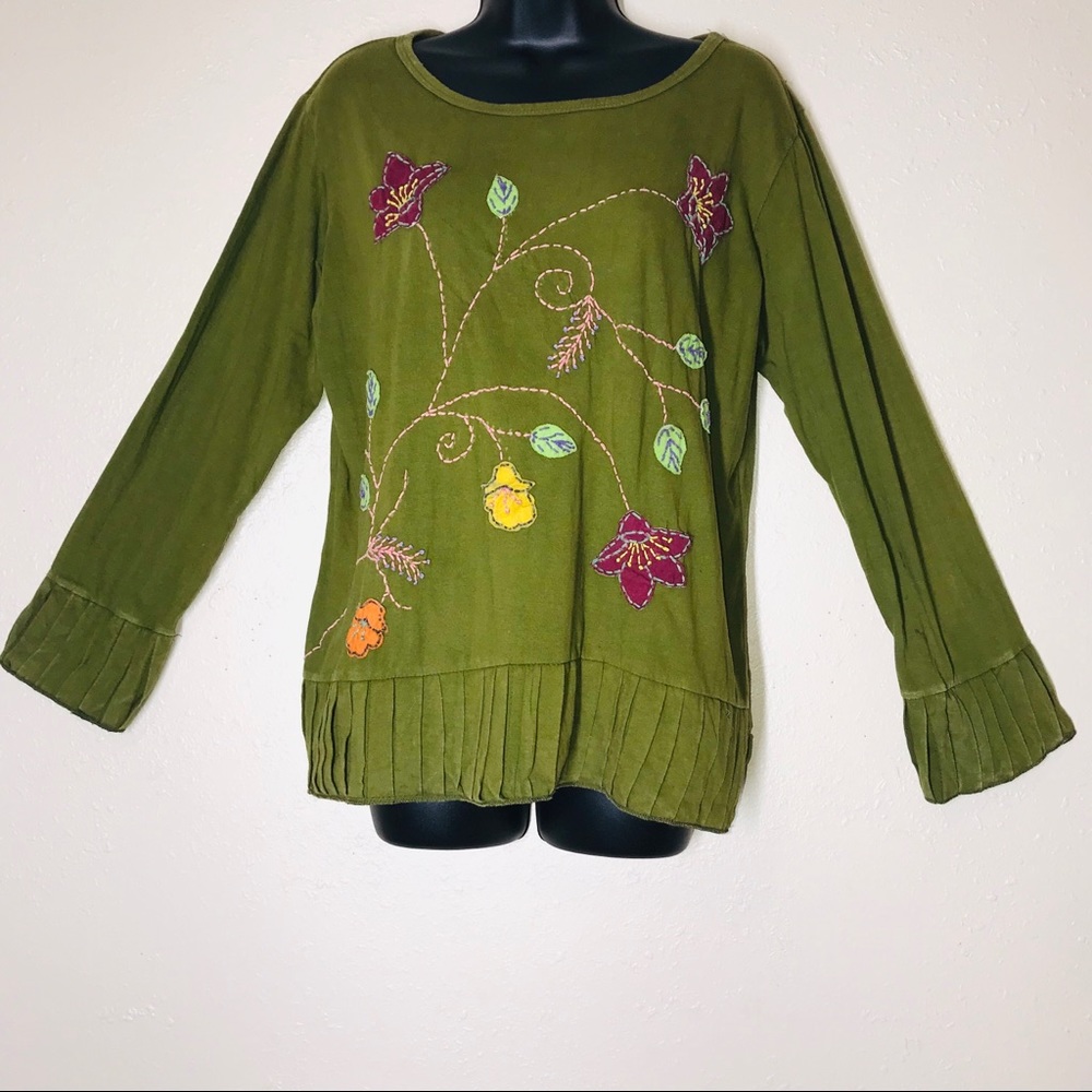 Rising International green embroidered long sleeve